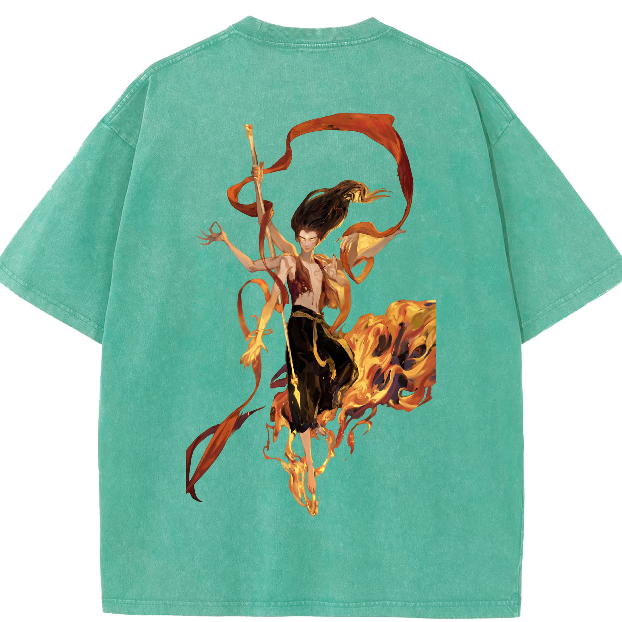 （画像用） Ne Zha 2 ナタ 魔童の大暴れ 綿100% ヴィンテージ風 半袖Tシャツ（背面プリント）